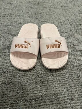 Puma Rose Pink Slides with Metallic Rose-Gold Logo 7